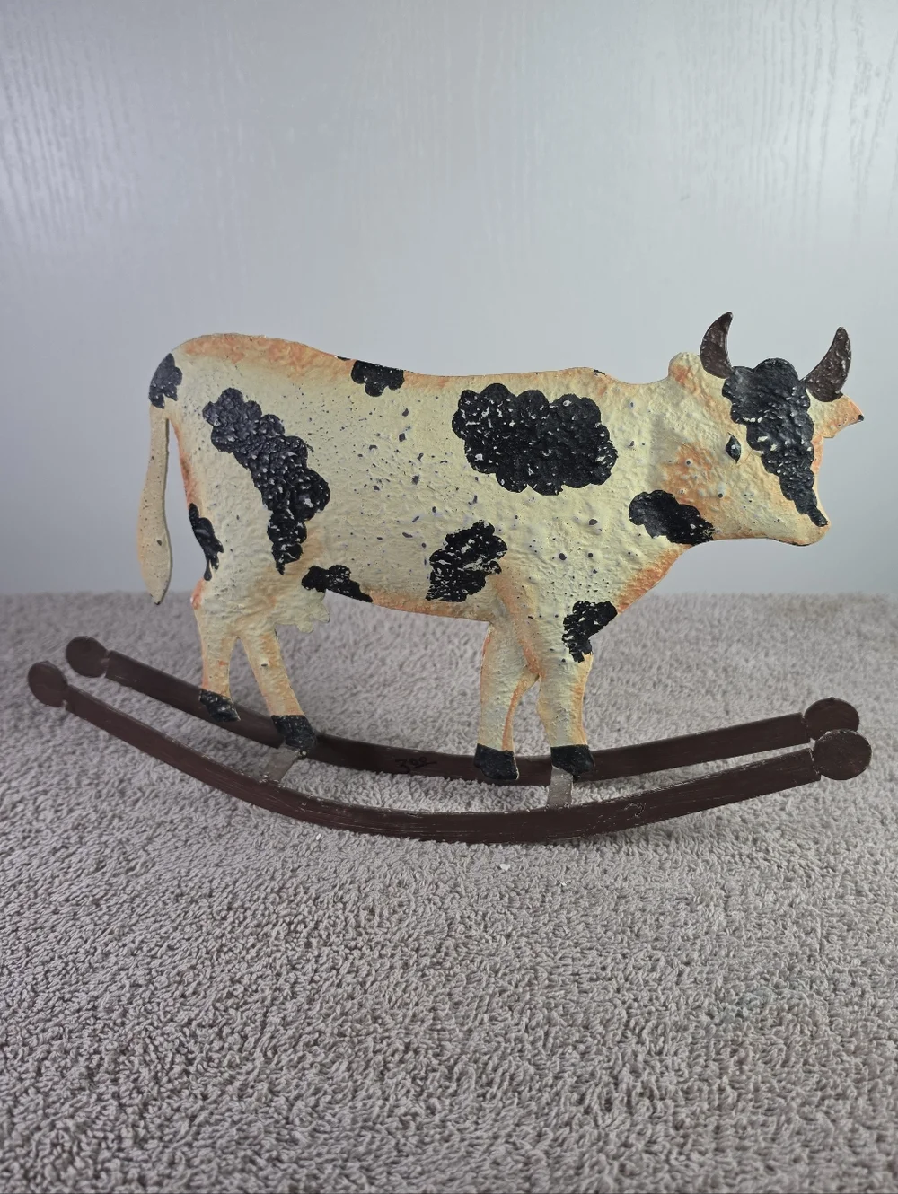 Vintage Sheet Metal Cow Rocking Figure - Cream and Black Farm Decor
